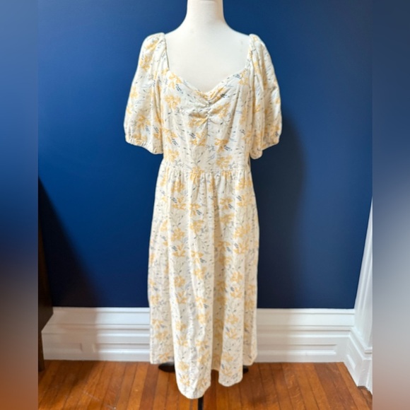 a.n.a Dresses & Skirts - A.N.A. A New Approach Women’s Floral Cream Half Sleeve Prairie Linen Dress Large